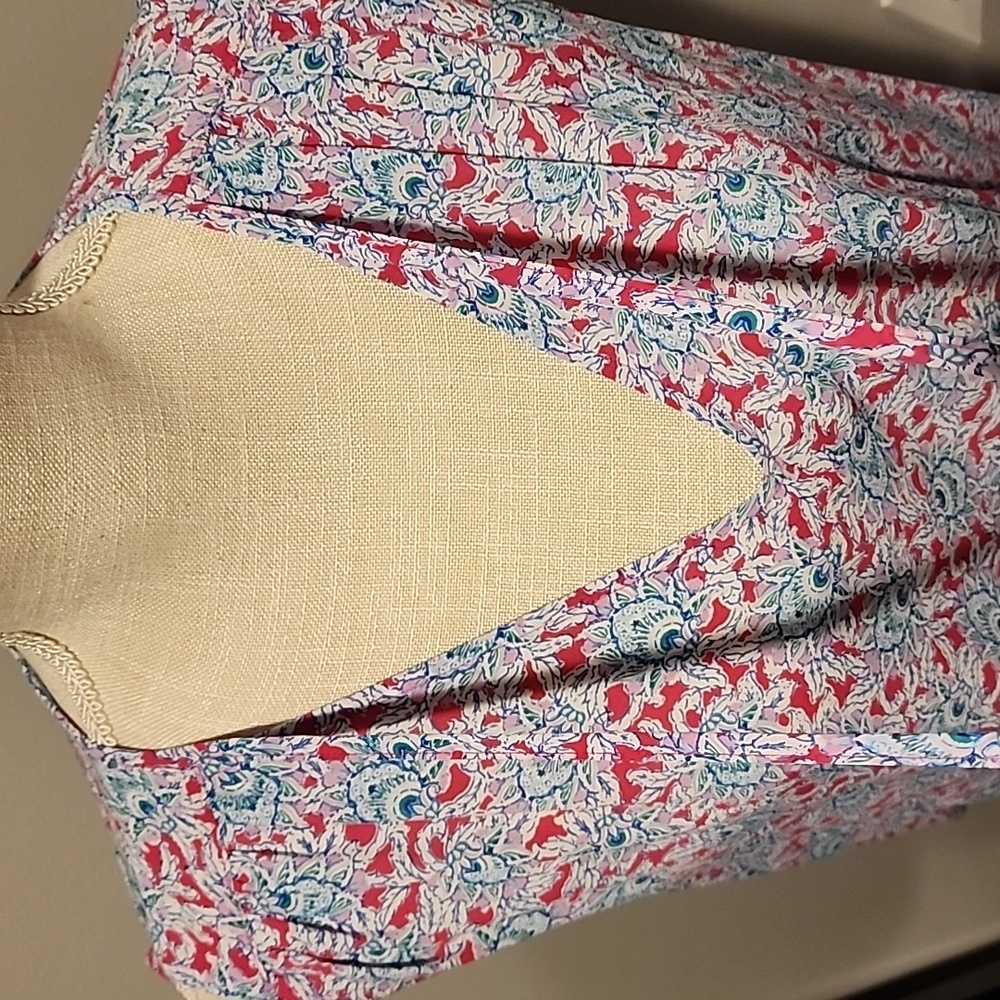 LOFT Floral V-Neck Sleeveless Blouse Size Large PTP 23in. Length 25/28 In - Picture 2 of 7
